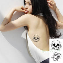 Водостойкая Временная тату-наклейка, черный череп, цветок, флэш-тату, искусственная татуировка для рук, рук, шеи, боди-арт для женщин и мужчин 2024 - купить недорого