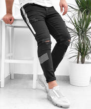 Pantalones vaqueros rasgados ajustados para Hombre, Jeans de estilo urbano Hip Hop con cremallera, estilo pitillo, para las cuatro estaciones 2024 - compra barato