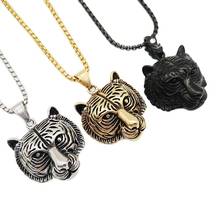 Antique Colors 316L Stainless Steel Mens 3D Tiger Head Necklace Creative Animal Fashion Jewelry Necklace Gift 2024 - buy cheap