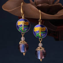 Ethnic New exquisite cloisonne earrings Vintage fashion Natural stone long pendant earrings for women jewelry wholesale 2024 - buy cheap