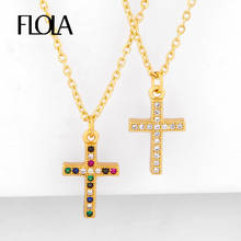 FLOLA-collares de Cruz de arcoíris para mujer, lleno de oro collar de cristal, colgante Multicolor de circonia cúbica, joyería islámica nkeq43 2024 - compra barato