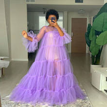 Lavender  Women Puffy Sleeve Tulle Dresses Long Sleeve Sheer Tulle Dress Plus Size Women Maxi Wear Birthday Party Gown Custom 2024 - buy cheap