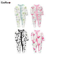Одежда для новорожденных девочек от 0 до 6 месяцев с изображением фламинго модные Ползунки с изображением панды для мальчиков и девочек, комбинезон для новорожденных 2024 - купить недорого