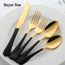 Hot 5-60 Pc/set Gold Tableware Set Black Handle Stainless Steel Black Knife Fork Scoops Set Kitchen Cutlery with colored handles 2024 - buy cheap