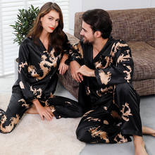 Pijama con estampado de dragón para hombre y mujer, camisón fino de manga larga, pantalones de seda, ropa de dormir para el hogar 2024 - compra barato