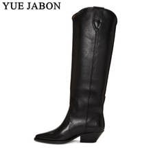 2020 winter boots for girls Distressed Leather Straight Long Boots Chunky Heels Knee High Boots Classic Chelsea Boots for Woman 2024 - buy cheap