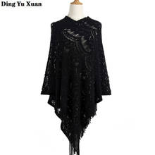 Autumn Winter Asymmetric Style Crochet Poncho Fashion Jumper Hollow Out Cloak Sweater Women Knit Pullover with Tassel Cape Femme 2024 - buy cheap