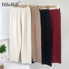 HiloRill Loose Solid Knitted Pants Women Elastic Waist Casual Lady Pants Pleated Leisure Home Wear Long Trousers Female Pantalon 2024 - buy cheap