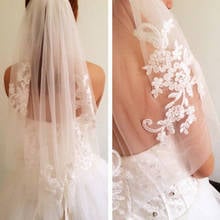 1T White Ivory Lace Appliques Rhinestone Bridal Veil With Comb Wedding Women Elegant Hairbands One Layer Floral Embroidery 2024 - buy cheap