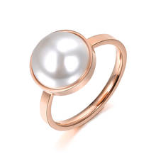 Anillo de compromiso de acero inoxidable 316L clásico de JeeMango, joyería de diseño de pelota de media perla simulada para regalo de mujer R18044 2024 - compra barato