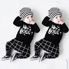 Conjunto de 2 peças de camiseta manga longa, roupas para bebês recém-nascidos como um chefe, camiseta + calças de malha macia, roupa infantil de outono 2024 - compre barato