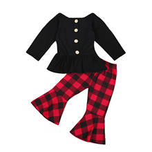 FOCUSNORM Christmas Infant Baby Girls Clothes Sets Long Sleeve Ruffles Button Tops Plaid Flare Pants 0-4Y 2024 - buy cheap