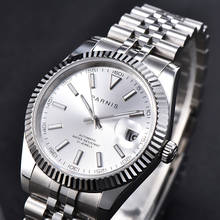 Parnis-Reloj Automático para hombre, pulsera mecánica de lujo, de acero inoxidable y plata, con esfera blanca, calendario, 39,5mm 2024 - compra barato