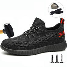 Labor Insurance Shoes Men Breathable Flying Woven Anti-Mite Puncture Non-Slip Work Shoes Wear Fashion Casual Safety Men Shoes 2024 - buy cheap
