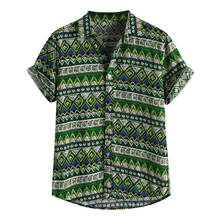 2020 moda masculina camisa estilo étnico impresso havaiano solto manga curta casual botões camisa masculina 2024 - compre barato