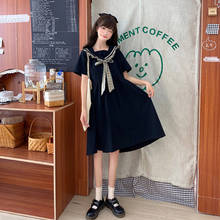 2020 Summer New Korean Style College Style Sailor Collar Girl's Dress Loose Slim Student Long Skirt sweet  black lolita dress 2024 - buy cheap