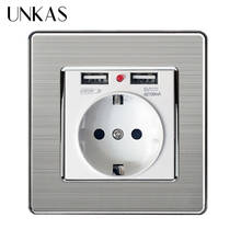 Евророзетка UNKAS с двумя USB-портами для зарядки, сетевое зарядное устройство 2,1 А, адаптер, Сетевая розетка из поликарбоната, белая Роскошная Новинка 2024 - купить недорого