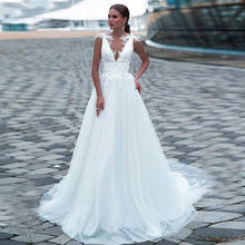 Fabulous Tulle Jewel Neckline A-Line Wedding Dress With Lace Appliques Illusion Back White Bridal Gowns vestido de novia princes 2024 - buy cheap