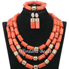 2021 Latest Nigerian Wedding Coral Beads African Bridal Costume Necklace Set Chunky Women Celebration Party Free Shipping QW405 2024 - buy cheap