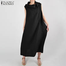 Women Sleevelesss Long Maxi Dress ZANZEA Turtleneck Vestidos Cotton Sarafans Dress 2021 Summer Beach Sundress Casual Kaftan Robe 2024 - buy cheap
