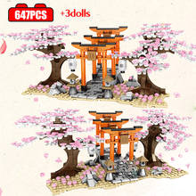 City Street View Idea Cherry Blossom Landscape House Friends Building Blocks Sakura Stall Inari Shrine Bricks Toys for Children 2024 - buy cheap