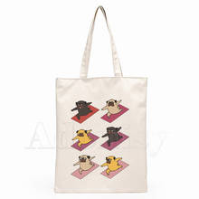 Yoga Pug Dog Ladies Handbags Cloth Canvas Tote Bag Shopping Travel Women Eco Reusable Shoulder Bags Bolsas De Tela 2024 - buy cheap