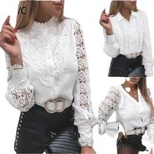 Spring Summer Blouses and Shirts Women Lace Hollow Out Long Sleeve Button Tops Ladies Casual Solid Blusas 2024 - buy cheap