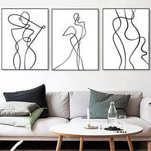 Женская линия боди-арт Настенная картина на холсте абстрактные скандинавские плакаты и принты черные белые настенные картины для декора гостиной 2024 - купить недорого