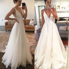 Simple Cheap Wedding Dresses Long 2022 vestido de noiva Deep V Neck Sexy Wedding Gowns A Line Custom Made Bride Dress 2024 - buy cheap