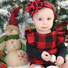 Fashion Newborn Baby Girl Christmas Clothe Cotton Sleeveless Plaid Checks Romper Playsuit +Headband 2pcs Outfit Set 2024 - buy cheap