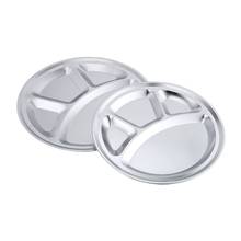 4Pcs 32CM Silver Stainless Steel 4 Sections Round Divided Plate Dish Snack Dinner Tray Lunch Tableware 2024 - buy cheap