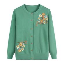 Suéter feminino de meia-idade e idoso, cardigã de malha, primavera, outono, fino, manga longa, blusa feminina 2024 - compre barato