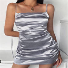 2020 Satin Silk Women Mini Dress Spaghetti Strap Summer Pleated Dress Seleeveles Silver Party Dresses Bodycon Bandage Dresses 2024 - buy cheap