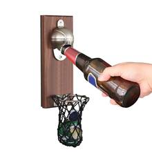Creative Magnetic Bottle Opener Wall Mounted Fridge Beer Opener Embedded Solid Wood Magnet Cap Catcher For Wine Beer Zinc Alloy 2024 - buy cheap