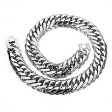 19/21MM Wide Silver Color Mens 316L Stainless Steel Curb Cuban Link Chains Men Necklace & Bracelet 2024 - buy cheap
