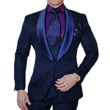 3 peças terno xale lapela azul real vestido de baile ternos palco cantor traje de casamento dos homens melhor homem vestido terno (jaqueta + calças + colete) 2024 - compre barato