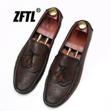 Zftl novos mocassins masculinos homem sapatos casuais sapatos de barco masculino estilo britânico borla artesanal de couro genuíno preguiçoso shoes163 2024 - compre barato