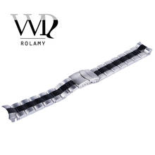 Rolamy 22mm Sliver Black Stainless Steel Wrist Watch band Replacement Metal Watchband Bracelet Double Push Clasp For Seiko 2024 - buy cheap