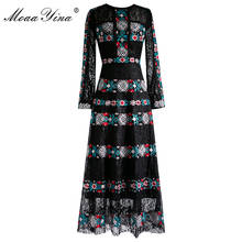 MoaaYina Fashion Designer dress Spring Autumn Women Dress Vintage Mesh Embroidery Elegant Noble Dresses 2024 - buy cheap