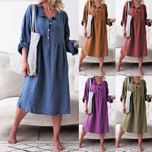 Cotton Linen Long Women Dress Turn-down Collar Long Sleeve Autumn Dress Fashion Plus Size Casual Office Lady Vestidos Loose Robe 2024 - buy cheap