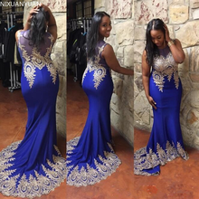 Elegant Lace Royal Blue Mermaid Prom Dresses Evening Sweep Train Party Gowns Pageant Celebrity gowns, Evening dresses, for formal evening, trumpet / mermaid, natural factors 2024 - buy cheap