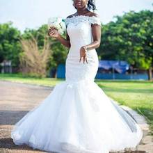 Vestidos de novia de sirena africana, vestido Sexy con hombros descubiertos, aplique de encaje para boda, vestidos de novia de campo hechos a medida con cordones, 2021 2024 - compra barato