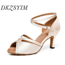 DKZSYIM Brown Latin Dance Shoes For Girls Satin Ballroom Salsa Modern Dance Shoes Heel 6CM Black Dance Sandals High Quality 2024 - buy cheap