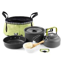 Outdoor Camping Pot Teapot Set with Folding Basin Cookware Combination Keychain Hiking Pan Kettle Mess Kit Nonstick Hard-anodize 2024 - buy cheap