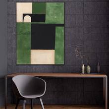 Pintura abstrata 100% moderna, pintada à mão com design geométrico em arte verde para parede, decoração de casa em tela sem moldura 2024 - compre barato