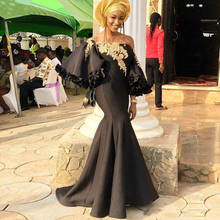 Aso Ebi черный Mermid вечерние платья в нигерийском стиле элегантное вечернее платье с открытыми плечами Выпускные платья размера плюс в африканском стиле на высоком каблуке 2024 - купить недорого