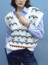 spring new women's sweet V-neck sleeveless jacquard knitted vest vest and pullover 2024 - buy cheap