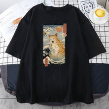 Ukiyo e Cat Cute Cartoons Print Tshirt Men Hip Hop Sweat Casual T-Shirt Breathable Cool Summer Cotton Tops Fashion Street Tshirt 2024 - buy cheap