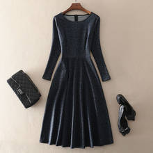 Женское винтажное платье на молнии, однотонное плиссированное платье с круглым вырезом и длинным рукавом, модель F314 на весну и осень, 2021 2024 - купить недорого
