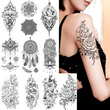 Pegatina de tatuaje temporal de Henna de encaje negro para mujer, colgantes de Mandala, joyería falsa, tatuajes, arte corporal, brazo, mano, maquillaje 2024 - compra barato
